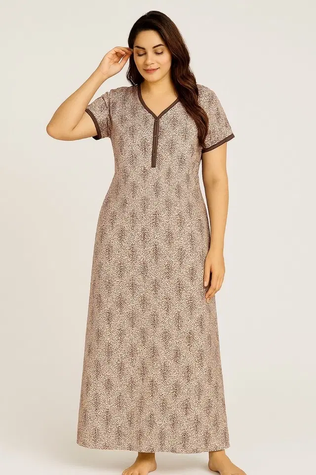 Sarina Printed Nightdress for Women, Beige (XL)
