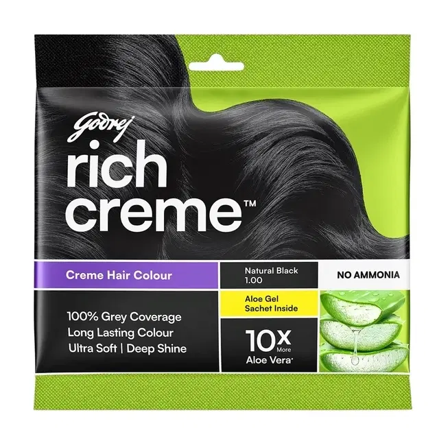 Godrej Expert Rich Crème Hair Colour For Women & Men – (Natural Black Shade) (1.00) 20 g + 20 ml