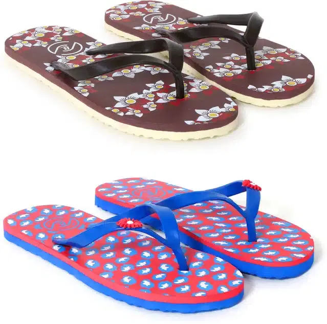 Flip Flops for Women, Pack of 2 (Multicolor, 5)