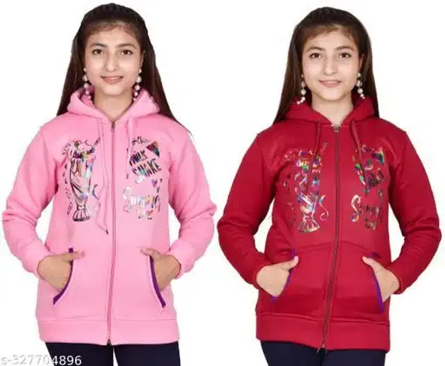 Woolen Full Sleeves Hooded Sweatshirts for Girls, Pack of 2 (Pink & Maroon, 10-11 Years)