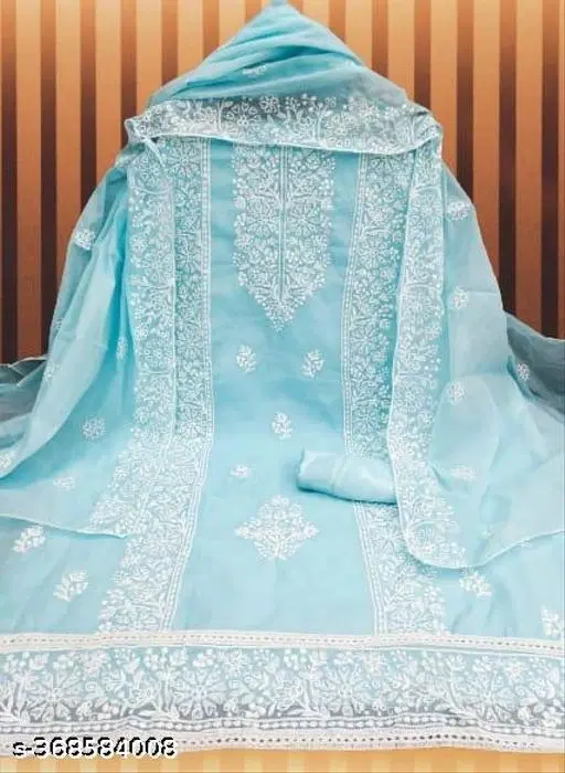 Embroidered Floral Patiala Suits for Women (Blue, Un Stitched)