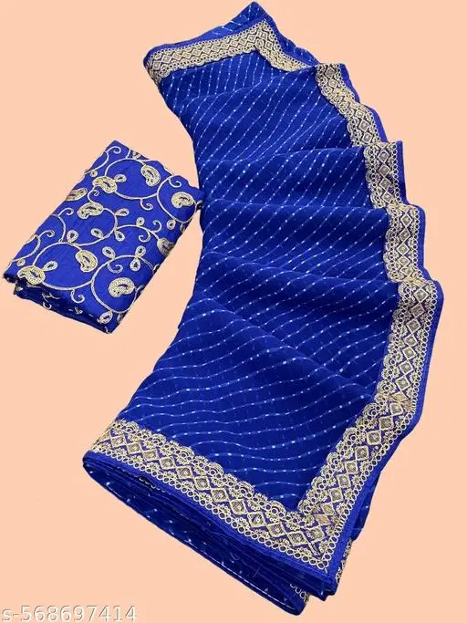 Elegant Saree for Women (Blue, Free Size)