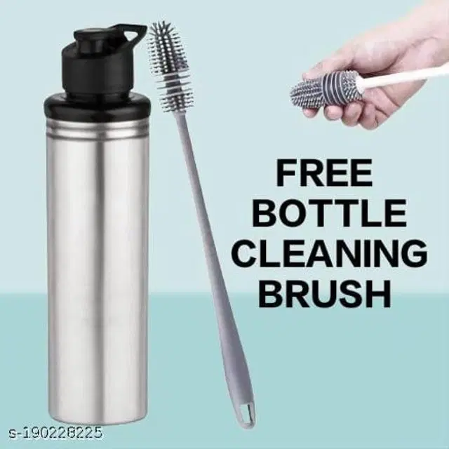 Stainless Steel Sports Water Bottle with Cleaning Brush, Set of 2, Silver, Set of 2