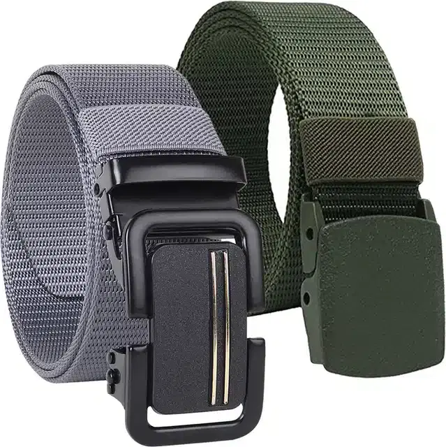 Casual Nylon Belt for Men, Pack of 2 (Grey & Green)