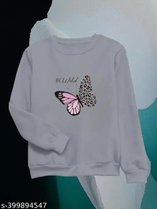 Cotton Printed Sweatshirt for Women (Grey, L)