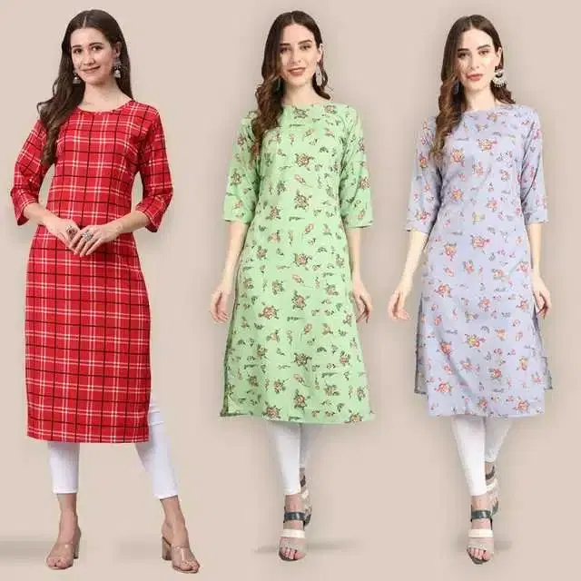 Women Crepe Printed Kurta, Pack Of 3 (Multicolor, S) (SD-315)