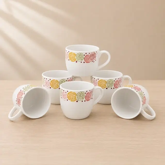 Ceramic Tea & Coffee Cup, White, Pack of 6 [140 ml]