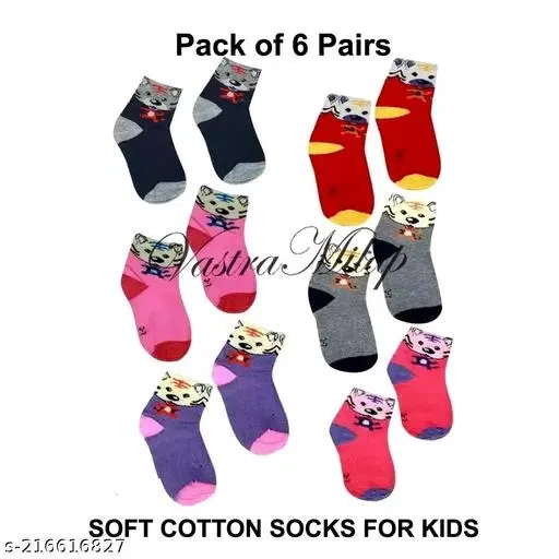 Cotton Socks for Kids, Set of 6 (Multicolor, 0-3 Months)