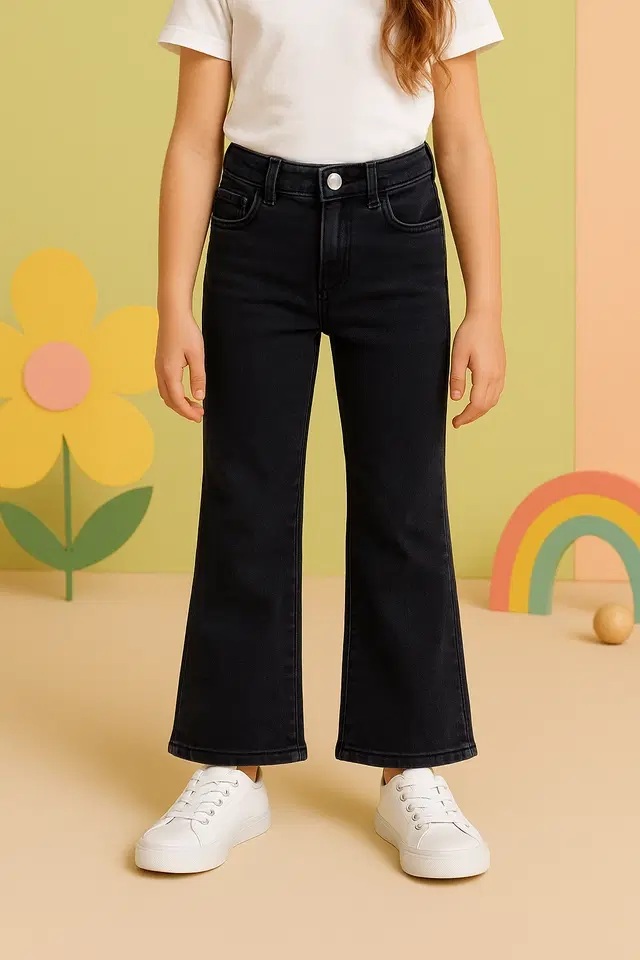 Wide Bottom fit  Jeans for Girls, Black (4-6 Years)