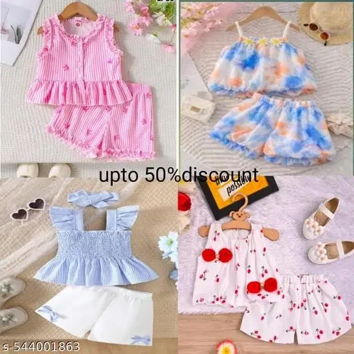 Cotton Clothing Set for Girls, Pack of 4 (White, 3-4 Years)