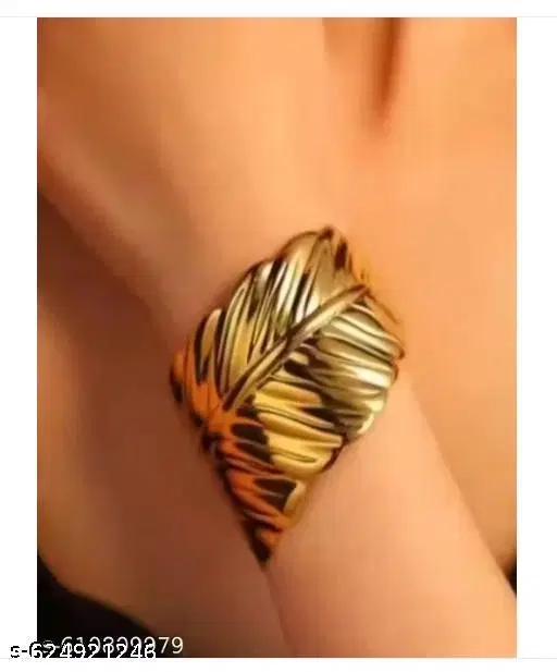 Samridhi Premium Gold Plated Leaf Design Cuff Bracelet for Women & Girls | Stylish Adjustable Kada Bangle | Partywear Jewellery