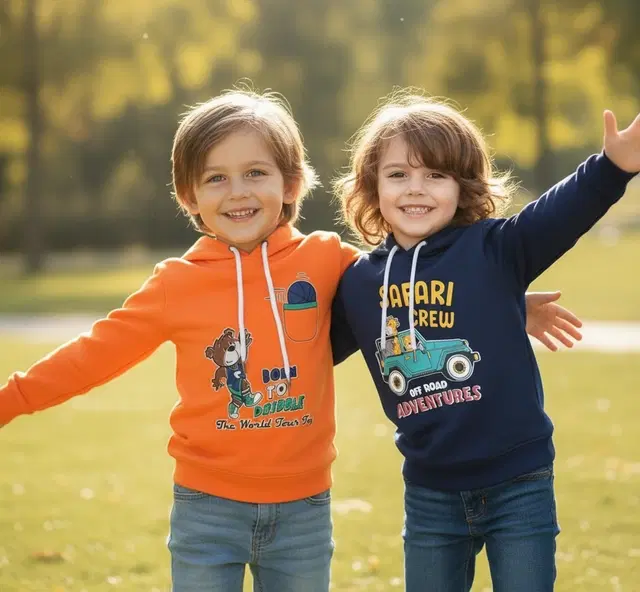 Round Neck Printed Wool Hoodie For Boys, Multicolour (3-4 Years) ,Pack Of 2