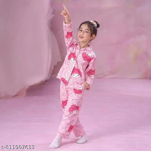 Night Suit for Girls (Pink, 7-8 Years)