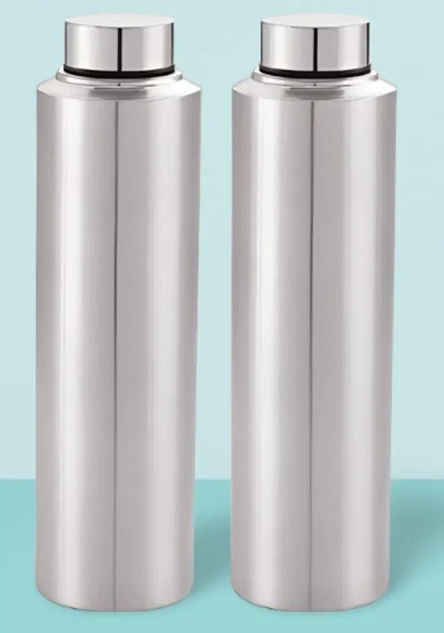 Stainless Steel Water Bottle, Silver, 1000 ml, Pack of 2