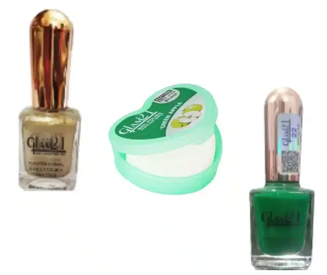 Glam21 2 Pcs Nail Polish with Nail Polish Remover Wipes, Green & Gold, Set of 3