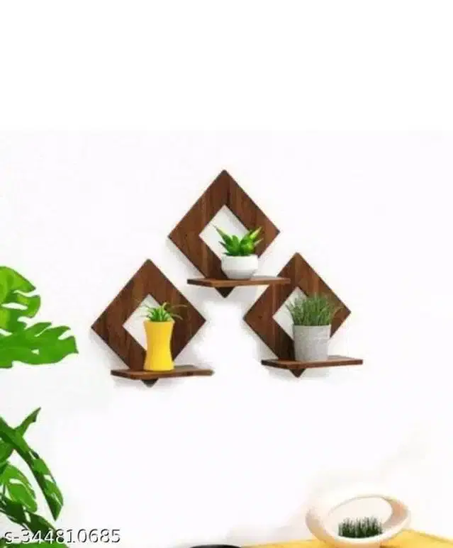 Wooden Designer Wall Shelves, Brown, Set of 3