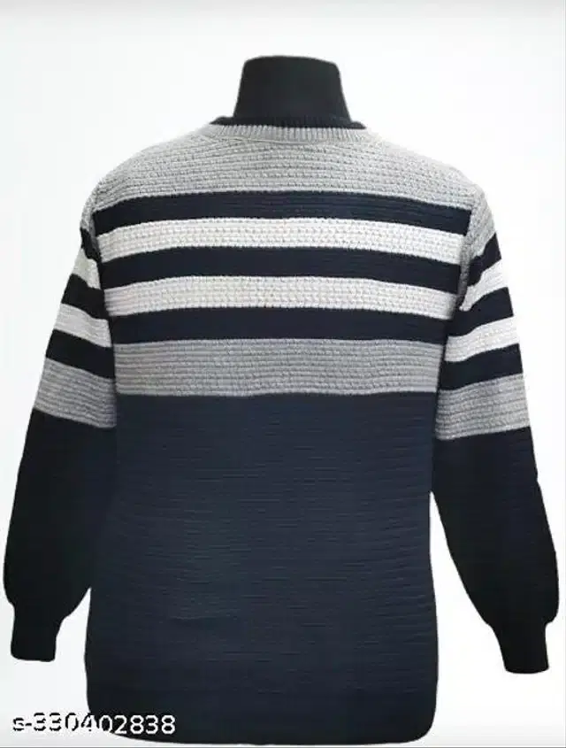Woolen Sweater for Men (Grey & Blue, Free Size)