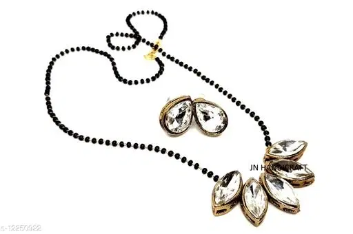 Alloy Mangalsutra With Earring for Women, Black