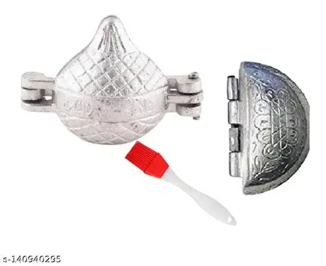 Stainless Steel Modak Mould with Gujia Mould with Oil Brush, Red & Silver, Set of 3