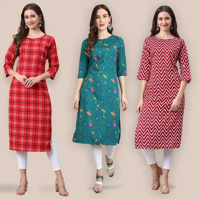 Women Crepe Printed Kurta, Pack Of 3 (Multicolor, S) (SD-320)