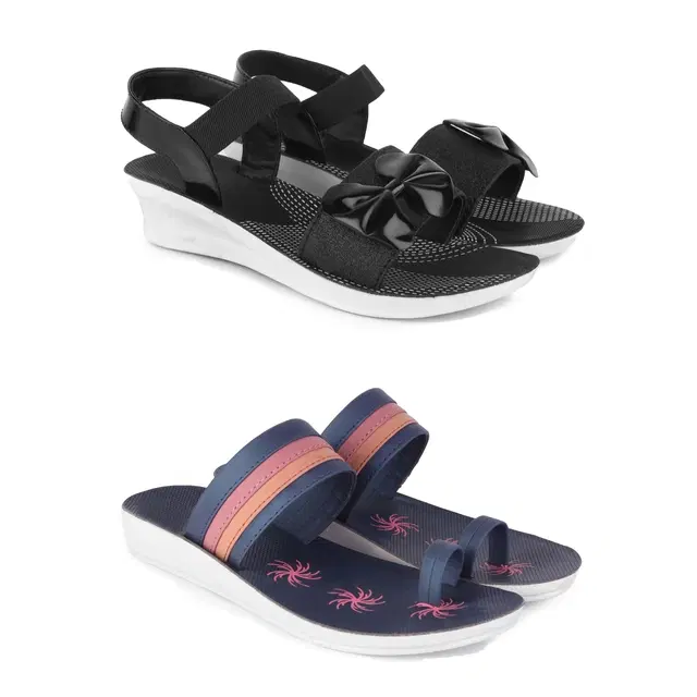 Combo of Flats & Sandals for Women, Set of 2 (Multicolor, 6)