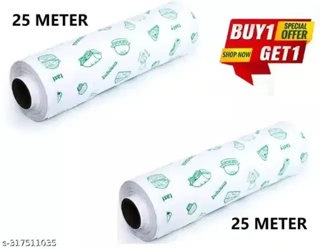 Food Wrapping Butter Paper Roll, Pack of 2, 25 m