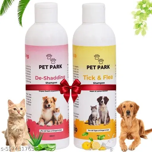Pet Park (Combo of 2) Anti-Tick & Flea Shampoo (250 Ml) + De-shedding Shampoo (250 Ml) |Enriched With Lavender, Aleovera, Neem, Lemon & Grapes Seed| Anti-Tick & Flea, Anti-Itch, De-Shed Control Shampoo For All Type of Dogs & Cats.