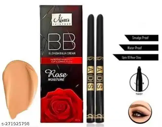 Nexa Rose Moisture BB Cream, 40 g with 2 Pcs ADS Kajal, Set of 2
