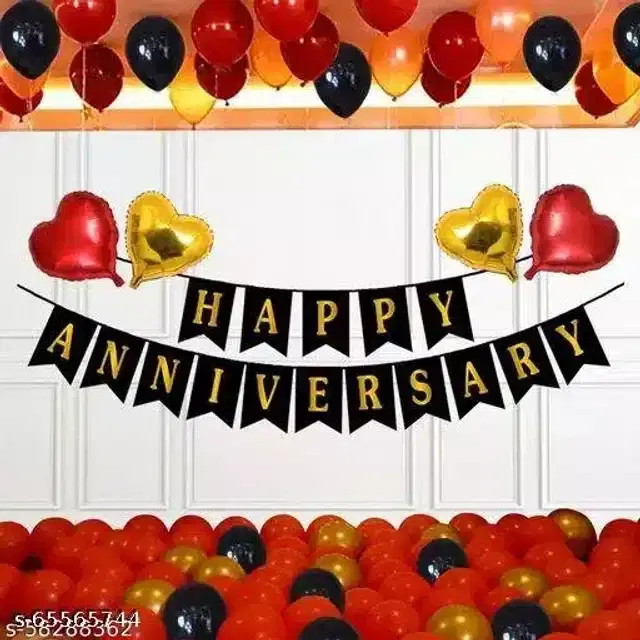 Happy Anniversary Banner with Balloons Decoration Kit, Multicolor, Pack of 50