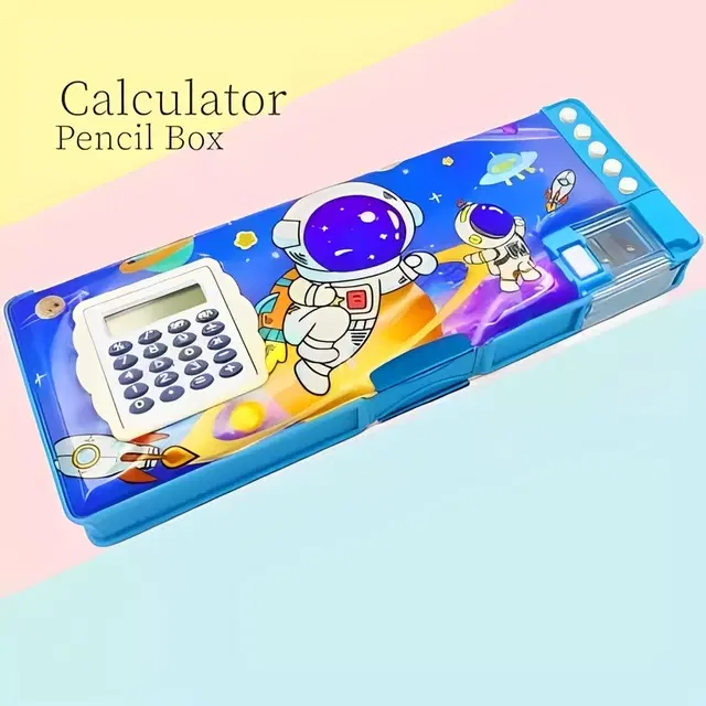 Big Pencil Box With Calculator, Blue