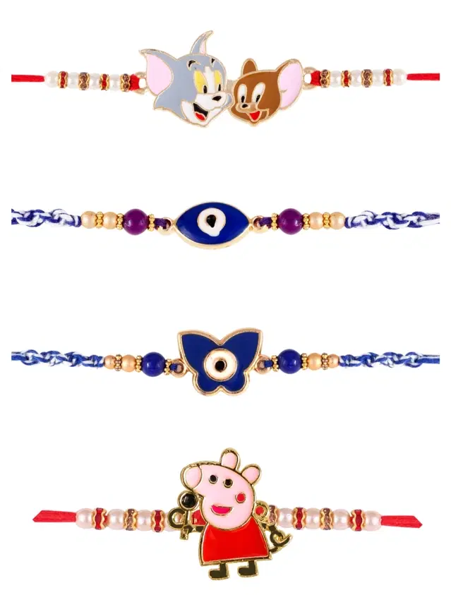 Designer Cartoon Characters Rakhi for Kids, Multicolor, Pack of 4