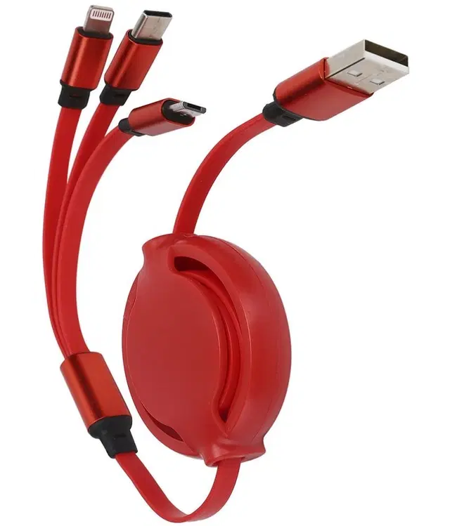 Tecsox 3-in-1 Foldable Premium Pin Cable 1.2 Meter for multiple uses, Compatible with Mobile, laptop, Iphone, Smart Watch-Assorted, Pack of 1