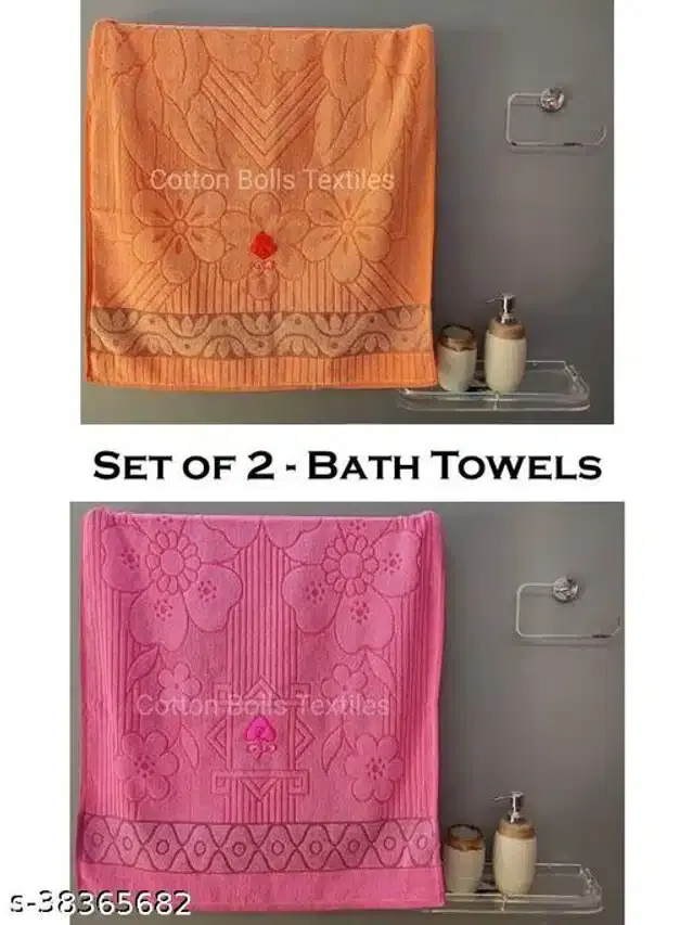 Cotton Bath Towels, Orange & Pink, 30x60 cm, Pack of 2