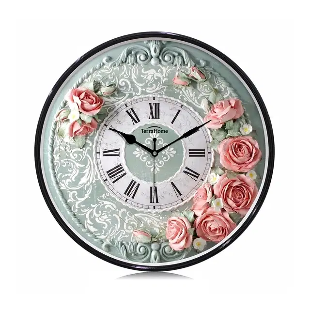 TerraHome Sweep Silent Paper Dial Wall Clock 13in Printed Victoria Look