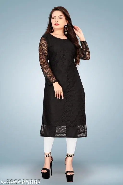 Net Kurti for Women,  Black  (XXL)