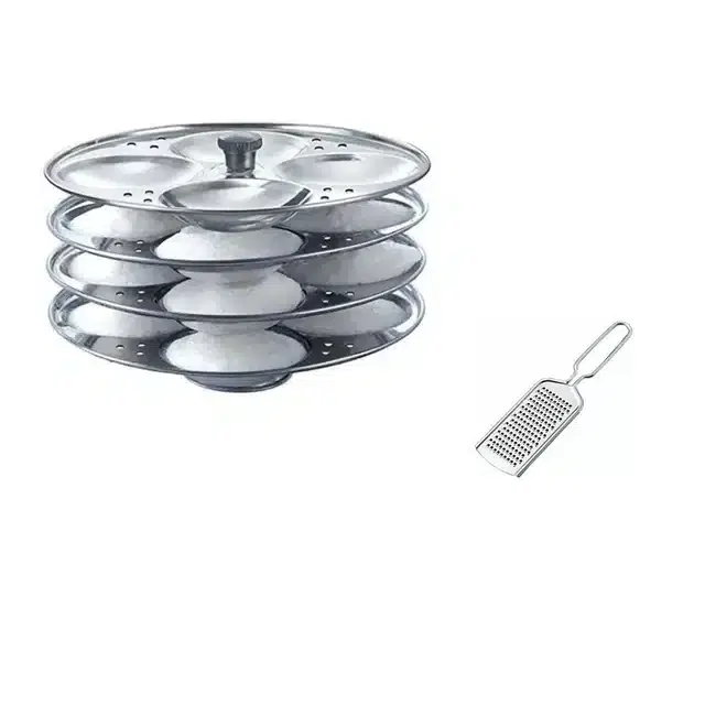 Stainless Steel Cheese Grater & Idli Stand of 4 Plates, Combo of 2