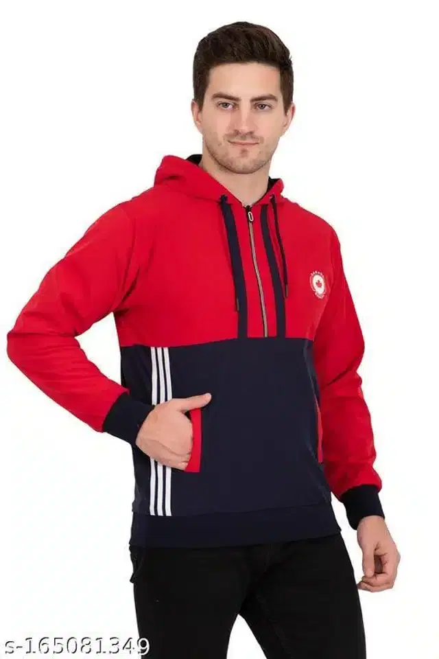 PU Jacket for Men (Red & Black, L)