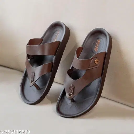 Aerowalk Leather Sliders for Men (Brown, 6)