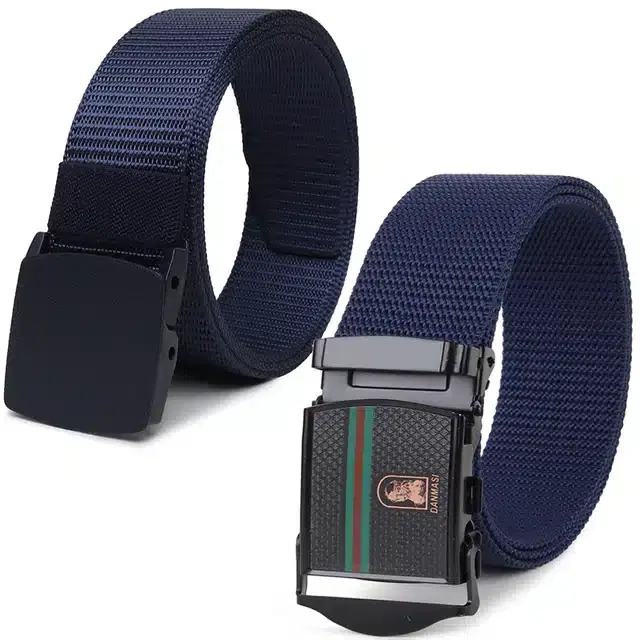 Casual Nylon Belts for Men, Pack of 2 (Blue)