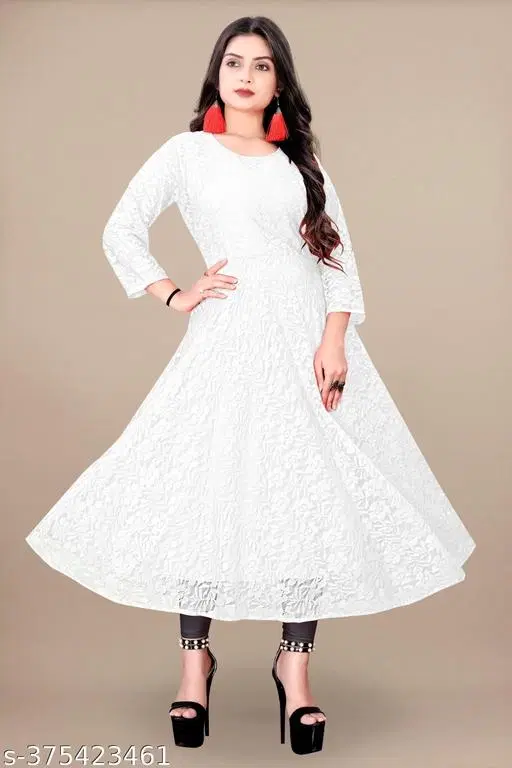 Net Kurti for Women,  White  (S)