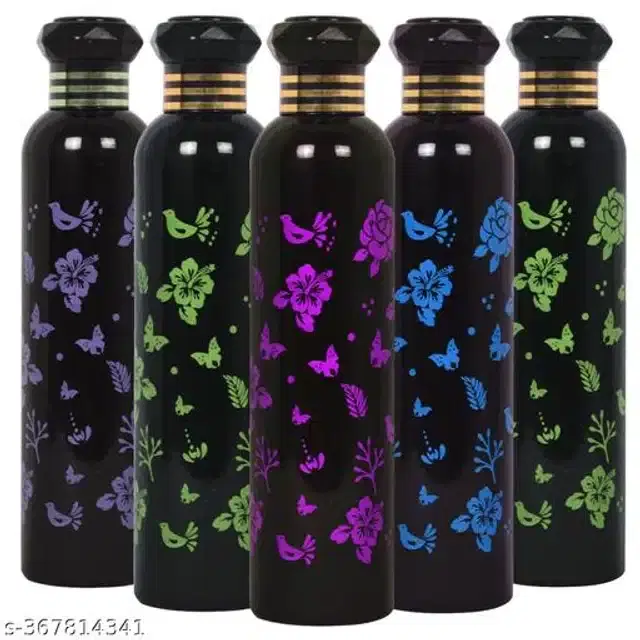Water Bottle Set, Black, 1000 ml, Pack of 5