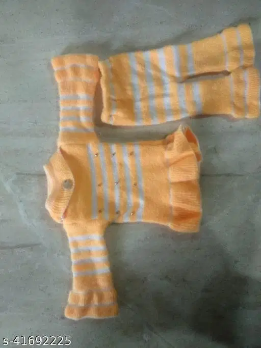 Acrylic Striped Clothing Set for Girls, Set of 1 (Yellow & White, 0-3 Months)