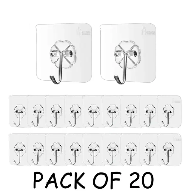 Plastic Wall Hooks, Transparent (Pack of 20)