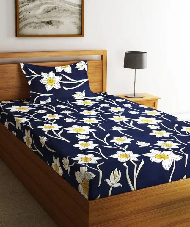 Polycotton Single Bedsheet 60x90 Inch with 1 Pillow Cover, Blue
