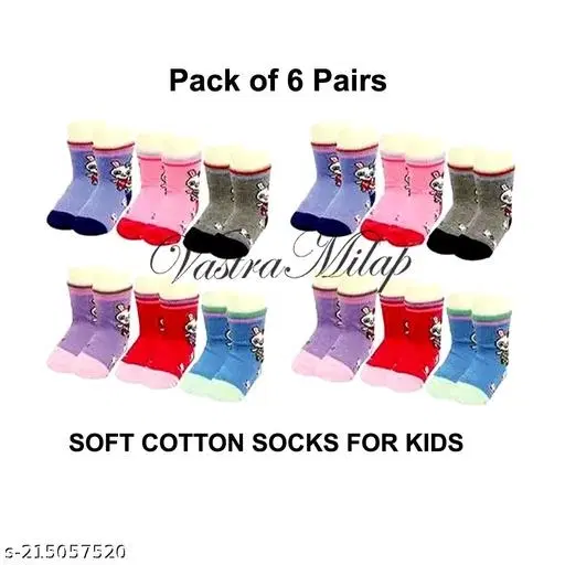 Cotton Socks for Kids, Set of 6 (Multicolor, 0-3 Months)
