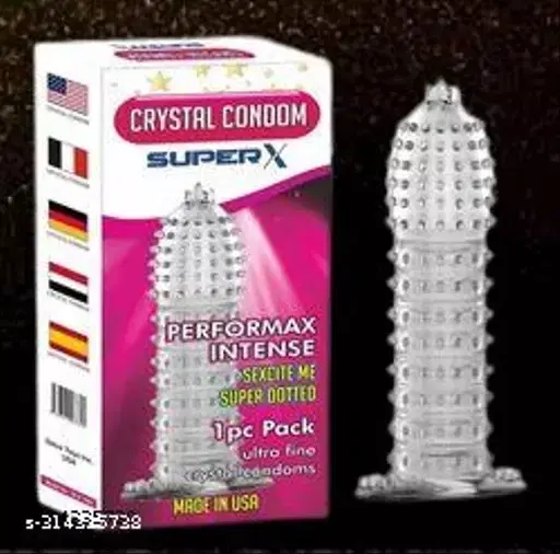 A R Silicone Crystal Dotted Condom for Men, Transparent
