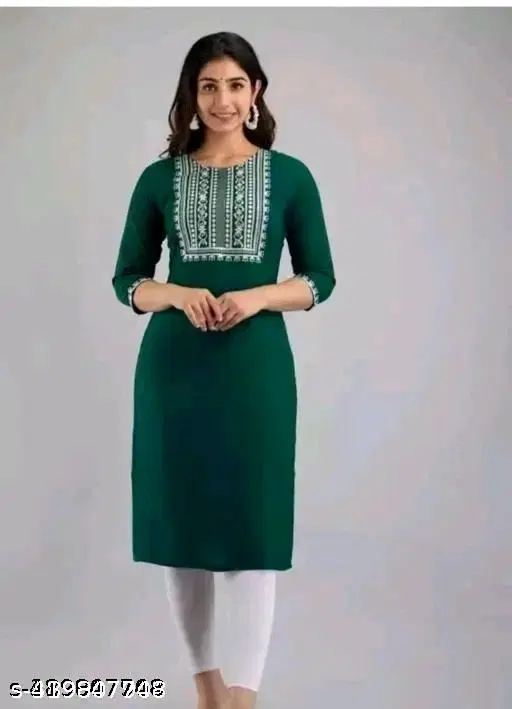 Rayon Kurti For Women, Green (S)