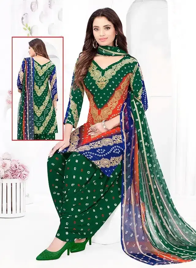 Printed Dress Material for Women (Green)