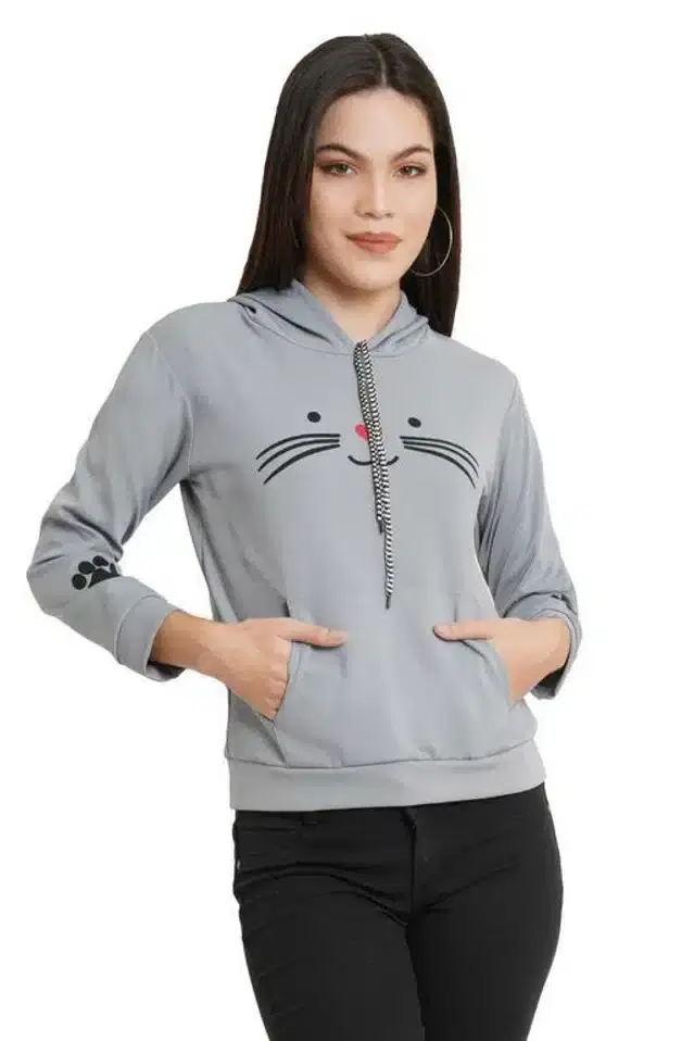 Women's Printed Long Sleeves SweatShirt (Grey, S)