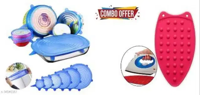 , 6 Pcs Silicone Lid Set with Iron Pad, Blue & Pink, Set of 2